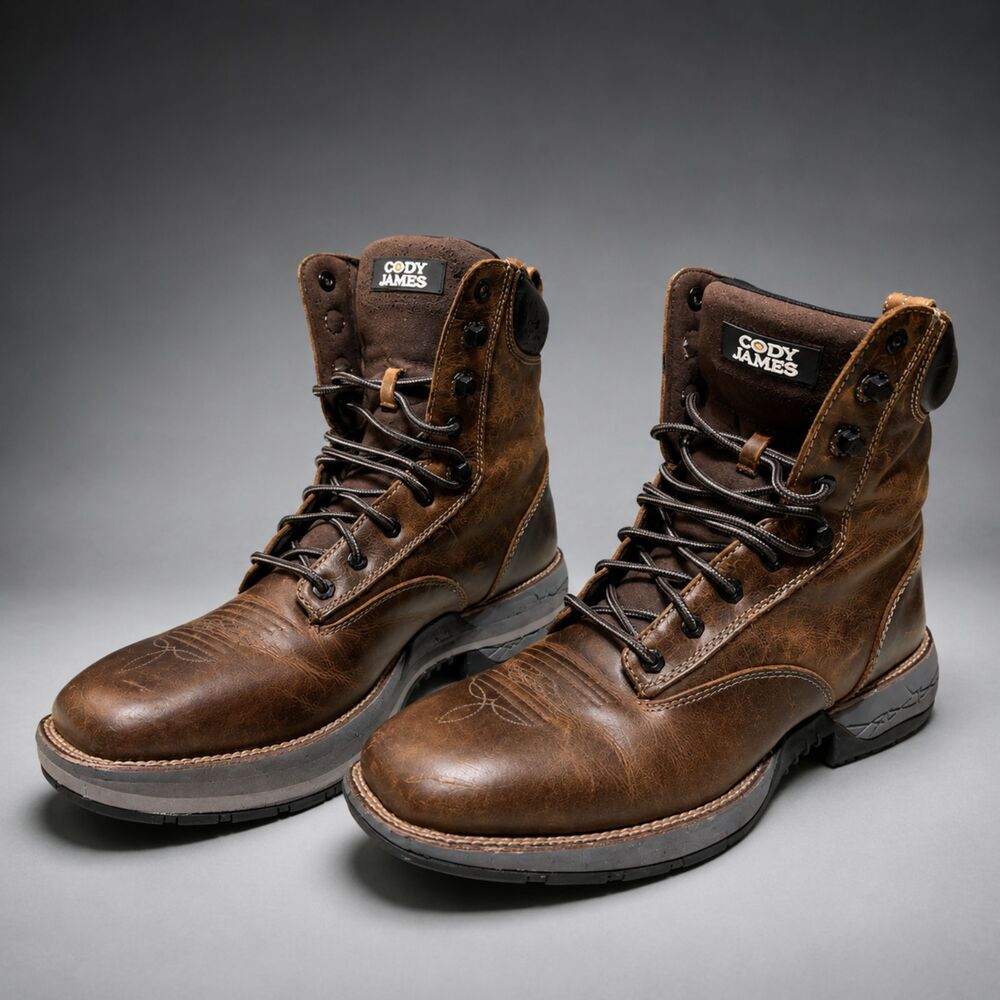 Cody James Men’s Size 13D Lace Up Square Toe Western Cowboy Boots Brown